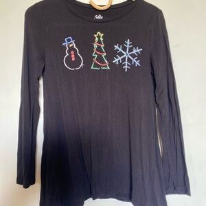 Justice Black Long Sleeve Tee with Festive Graphics